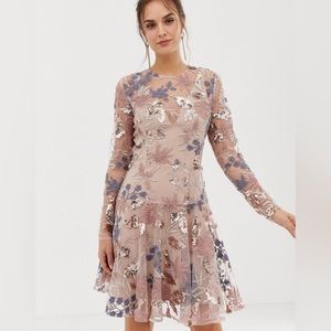 BRONX AND BANCO Aurora Embroidered Sequin Fit & Flare Dress Small Size 4